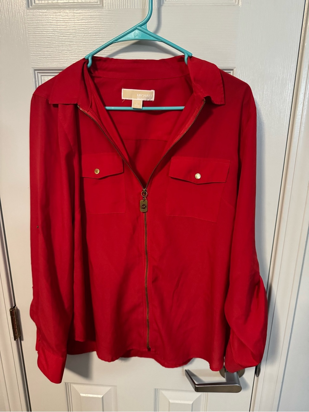 Michael Kors Vibrant Red Zip Utility Jacket NWOT